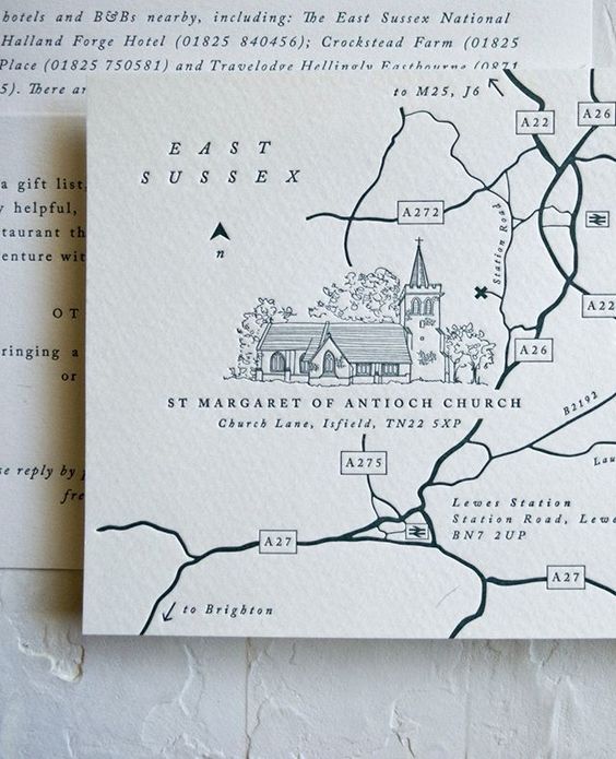 Beautifully embossed wedding map.