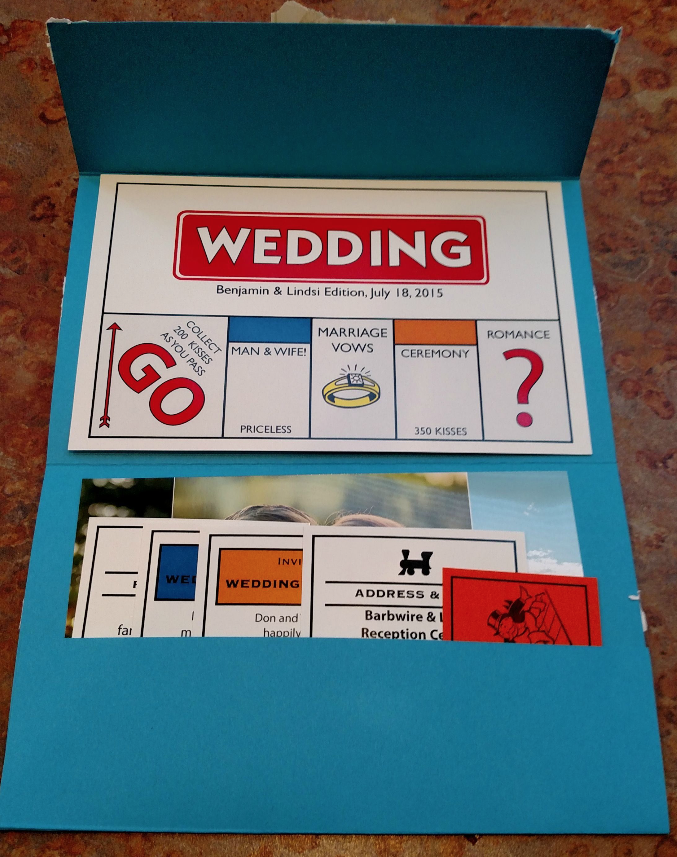 Monopoly-themed wedding invitation