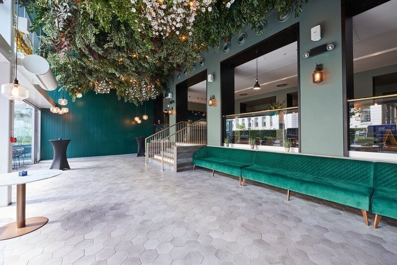 Emerald hues and a living ceiling.