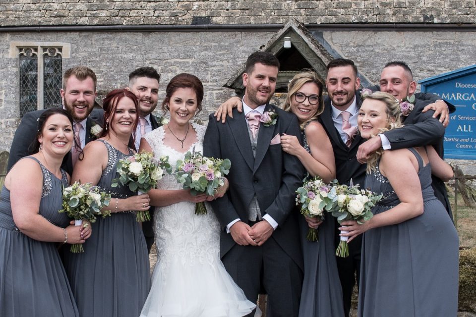 They had a grey colour scheme for suits and bridesmaids.