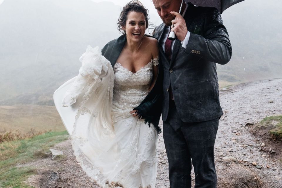Hannah and Andrew on their slightly rainy wedding day!