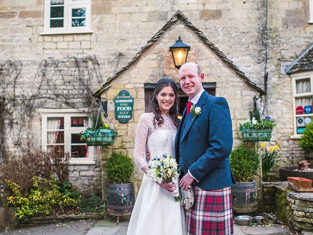 The happy couple outside the front of the Green Dragon Inn.