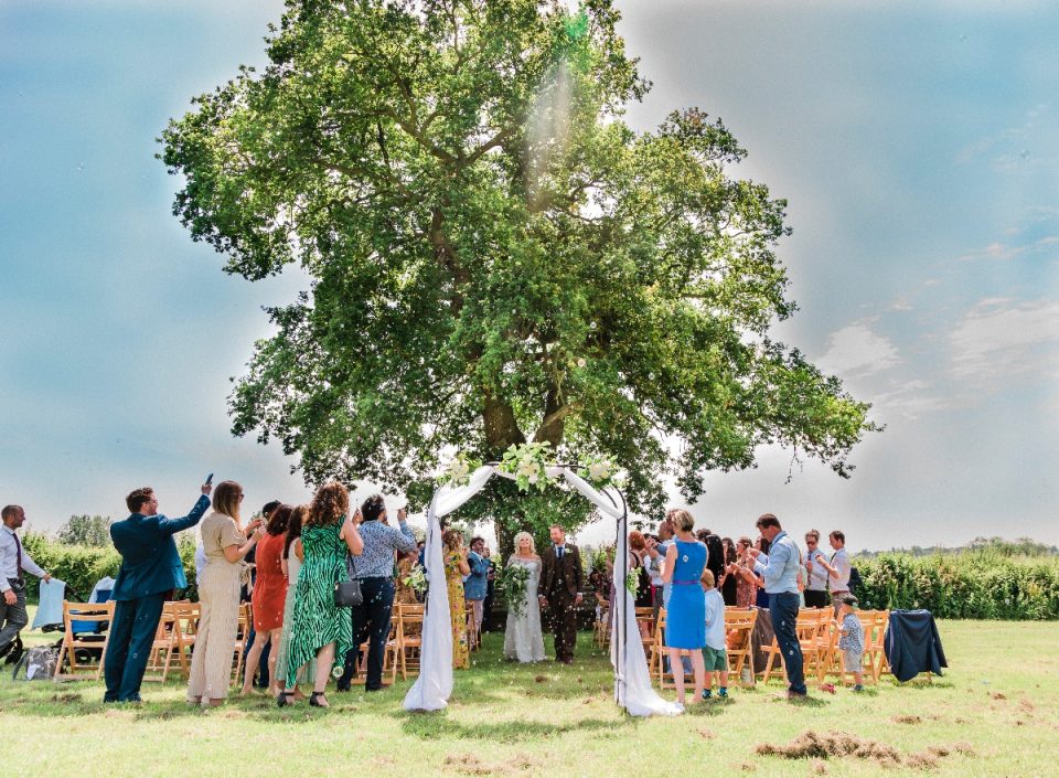 The wedding of Amy and Steve at Rock Village Hall was held outside in summer, photographed by the fantastic Musket Wedding Photography. It was a forest-themed wedding!