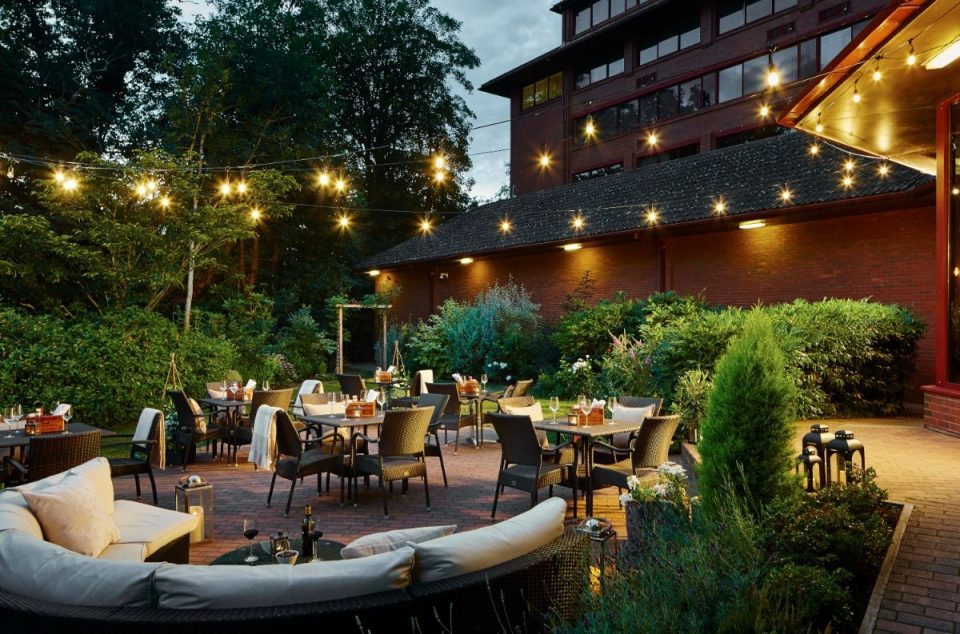 Imagine sipping cocktails and celebrating the wedding in this lovely courtyard!