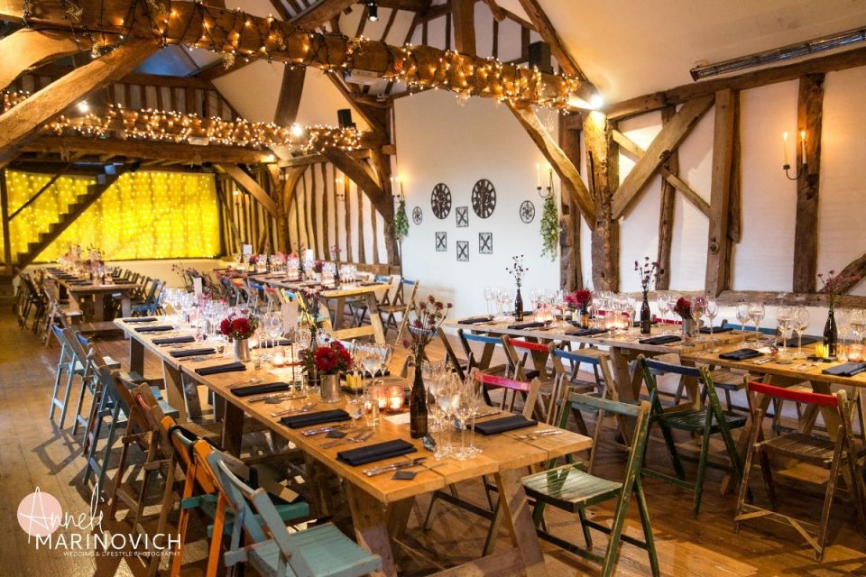 The gorgeous barns filled with decorations and fairy lights!