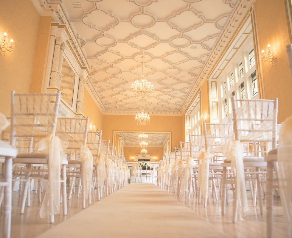 The beautiful aisle in the Golden Room is what you will use for your ceremony.