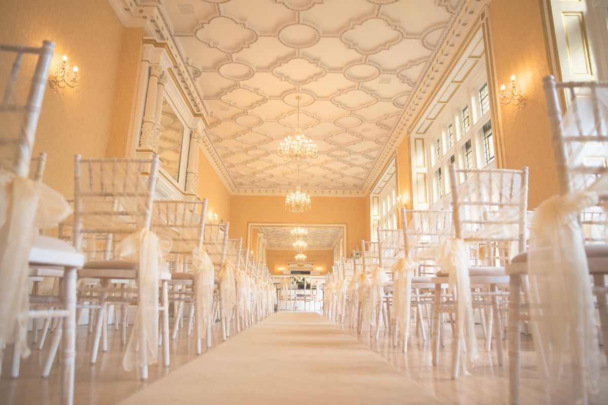The beautiful aisle in the Golden Room is what you will use for your ceremony.