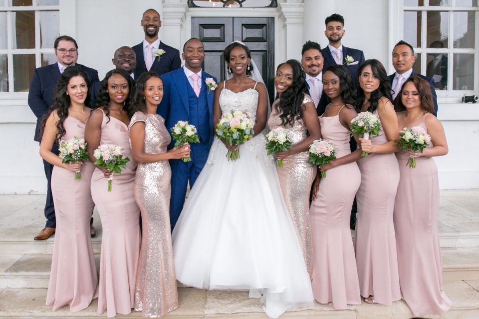 Absolutely in love with the bridesmaid dresses in this beautiful wedding photo!