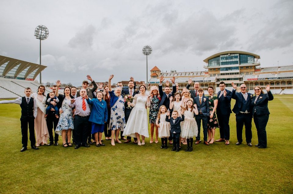 All the guests out on the cricket field!