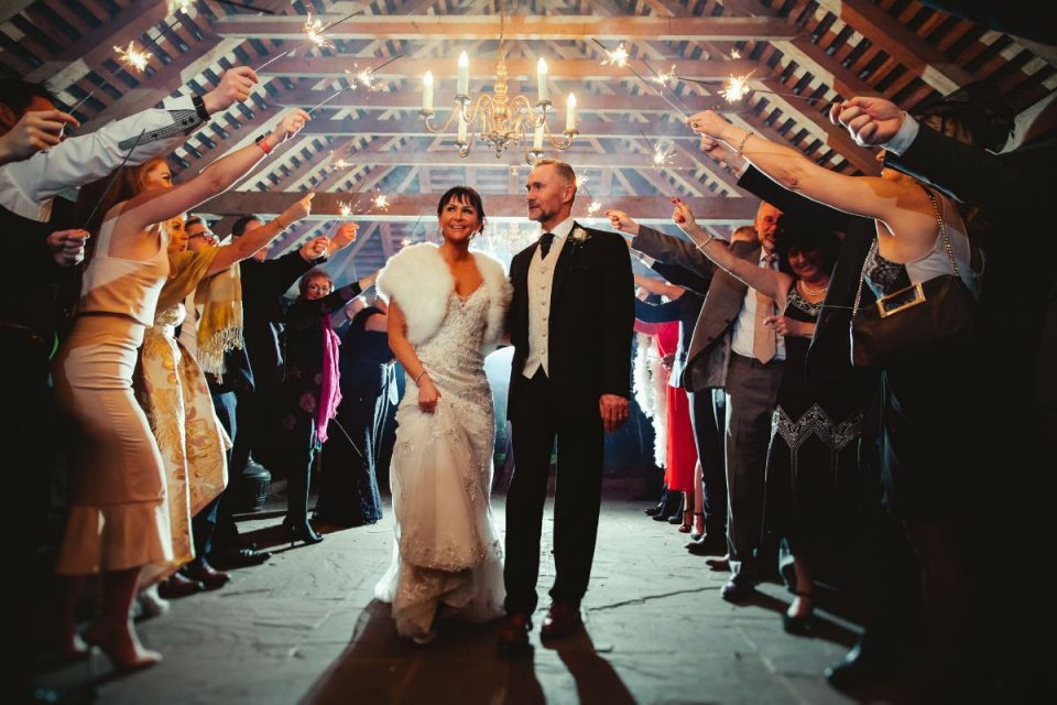 What a beautiful wedding photo! This was taken outside in the pavilion.
