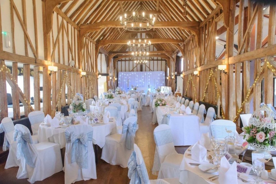 The stunning thatched barn with exposed oak beams is perfect for rustic weddings!