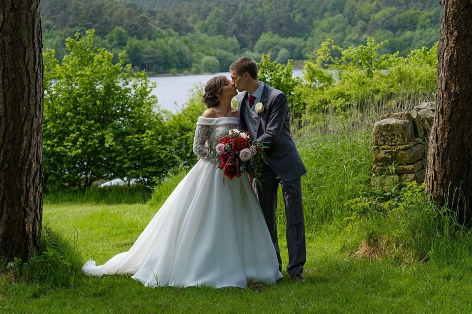 The couple got lost in the woods for wedding photos.
